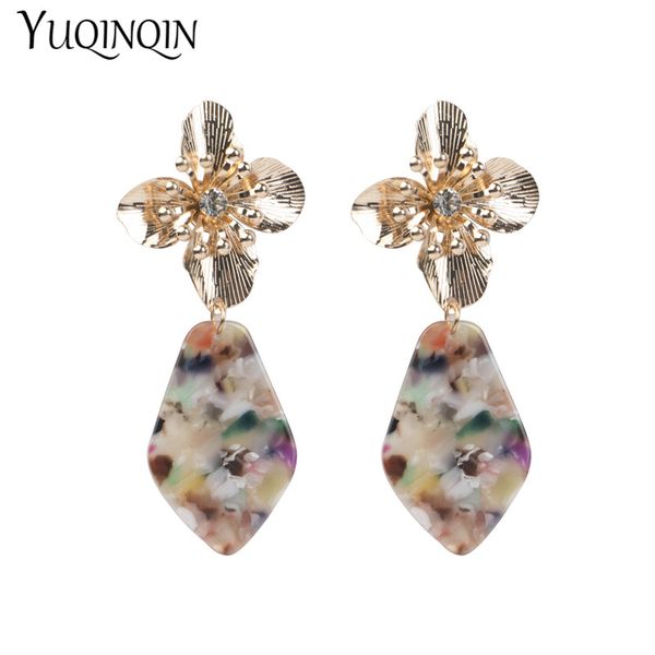 

trendy long metal flower acrylic acetic resin pendant fashion drop earrings for women geometric crystal earring girls jewelry, Silver