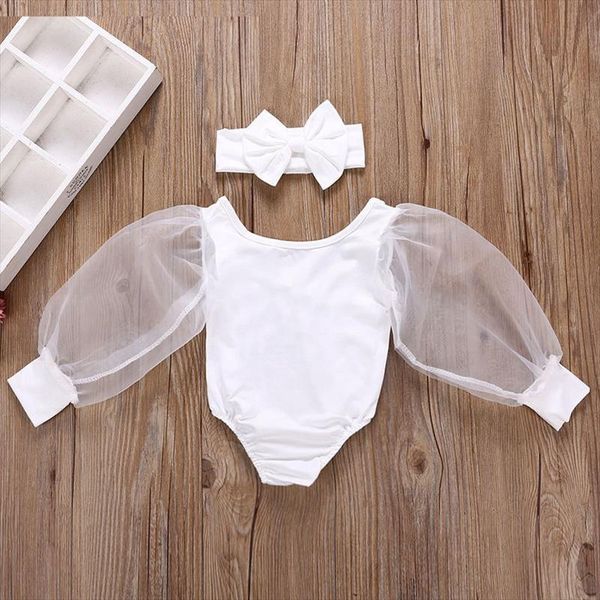 

newborn infant summer clothes fashion lovely long sleeev bodysuit headband 2pcs kids girls clothing set baby girls costume suit, Blue