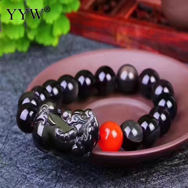 

link, chain classical fabulous wild beast bracelet smooth poblished natural stone seadbeads elastic wristband men women jewelry aros, Black