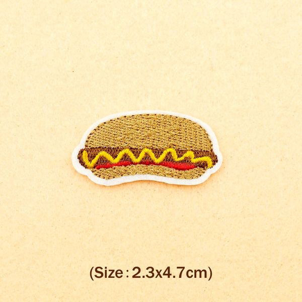 Hot Dog (dimensioni: 2,3x4,7 cm) Distintivo di stoffa Riparare Decorare Patch Jeans Giacche Borsa Abbigliamento Abbigliamento Cucito Decorazione Applique