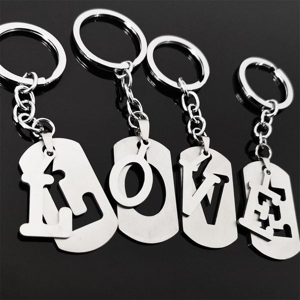 

english letter keychain man key chain hollow out women keyring couples party key ring pendant zinc alloy silver color porte clef