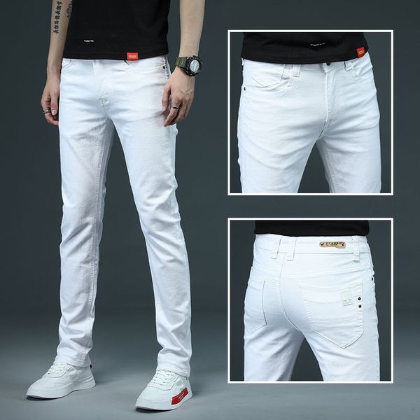 

men's jeans mens colored stretch skinny men fashion casual slim fit denim trousers male green black khaki white pants brand, Blue