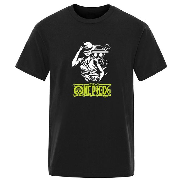 

красивый тенниска 2020 новый летний хип-хоп мультфильм короткий рукав футболки one piece луффи моды экипаж шеи сплошной цвет mans одежды