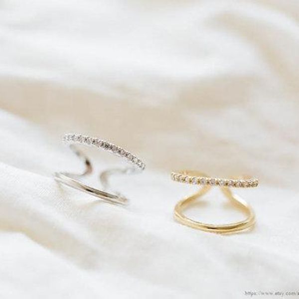 

fashion double rings closed loop and open loop arc rings wholesale mixed color women festival gift, Golden;silver