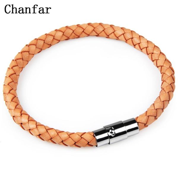 

chanfar genuine braided leather bracelet titanium magnetic clasp stainless steel bracelet bangle jewelry for women men, Red;blue