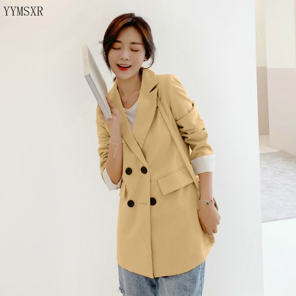

women's suits & blazers 2021 casual jackets feminine stylish loose double-breasted yellow lady blazer temperament small suit female, White;black