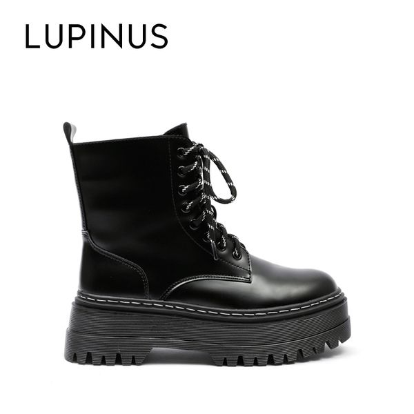 

lupinus fashion platform ankle boots for women 2020 new chic round toe winter women leather boots side zipper ankle, Black