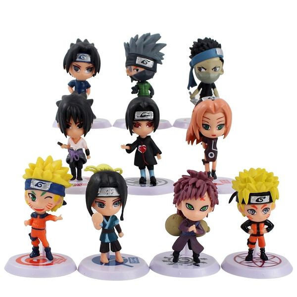 

10pcs/lot naruto shippuden figure toy kakashi sasuke uchiha itachi sakura gaara zabuza mini model doll for kids y200811