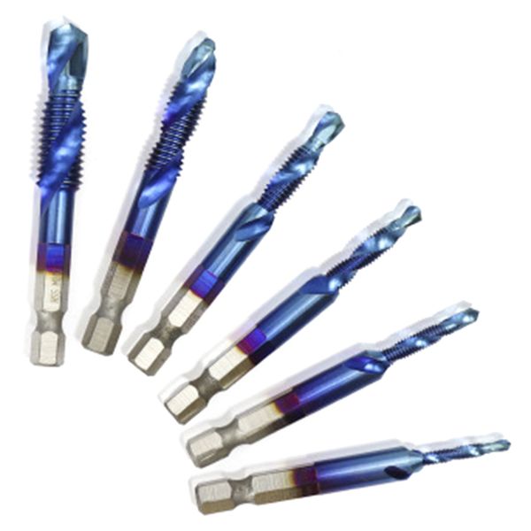 

6pcs/set hand tap drill bits hss screw spiral point thread high speed steel hex shank machine taps kit