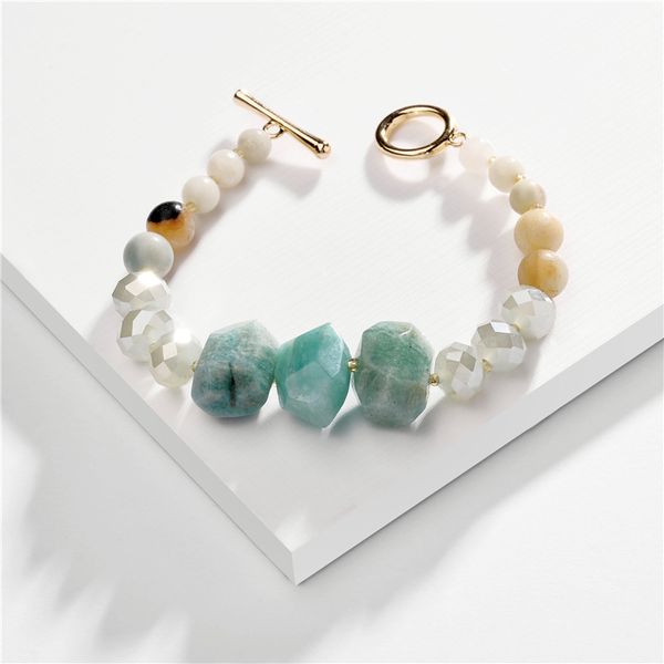 

natural amazonite stone string bracelets faceted amazon stone beads strand open bracelets for women mom gift wholesale jewelry, Golden;silver