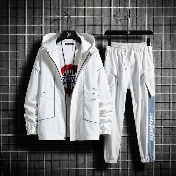 

men's tracksuits 2021 mens cargo streetwear hooded tracksuit 2 pieces sets jackets and pants loose hip hop, Gray