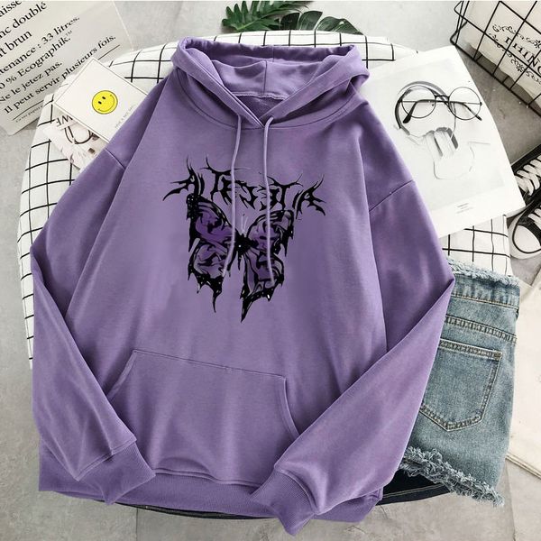 

winter gothic style sweatshirt harajuku butterfly print hooded aesthetic spring ladies hoodie streetwear, Black