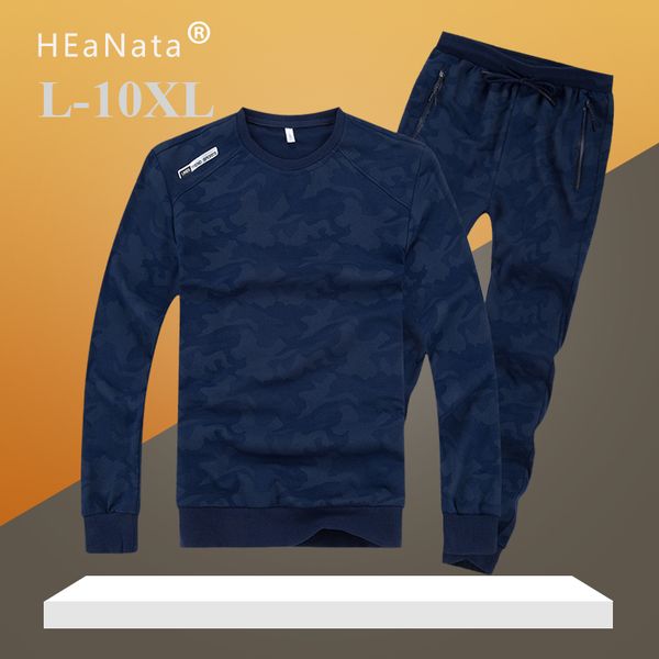 

men's camouflage jogging suit casual plus size 10xl o-neck pullover men tracksuit cotton gym jogger set two pieces hoodies+pants, Gray