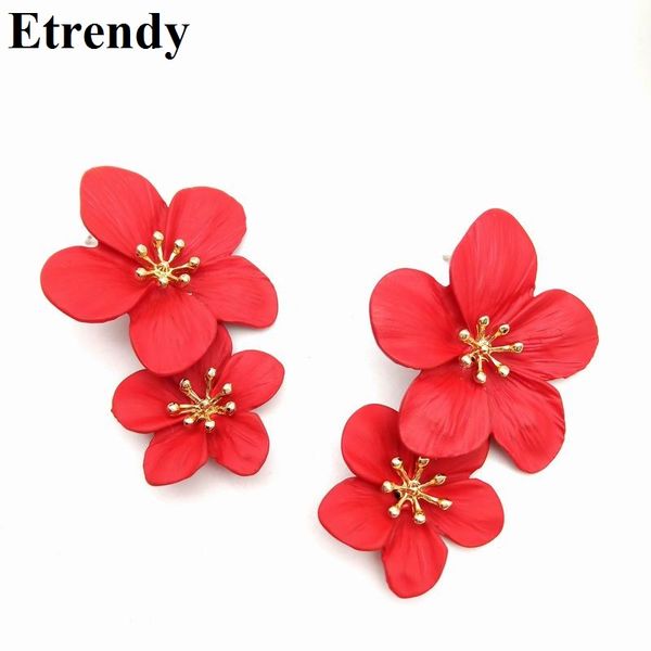 

red flower drop earrings for women 2020 double layers statement hanging pendientes dangling fashion jewelry yellow, Silver