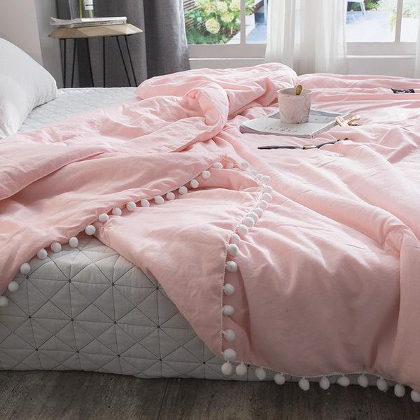 

40summer throw quilts fresh pink patchwork quilt stitching small balls duvet 1pc soft bedspread solid bed cover pastoral bed