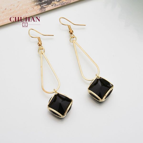 

dangle & chandelier chuhan statement earrings 2021 black square geometric for women luxury crystal earring gold color wedding j68, Silver