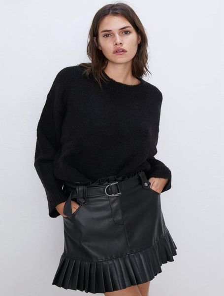 

pu skirts women fashion faux leather skirt women elegant tie belt waist mini skirts female clothing black