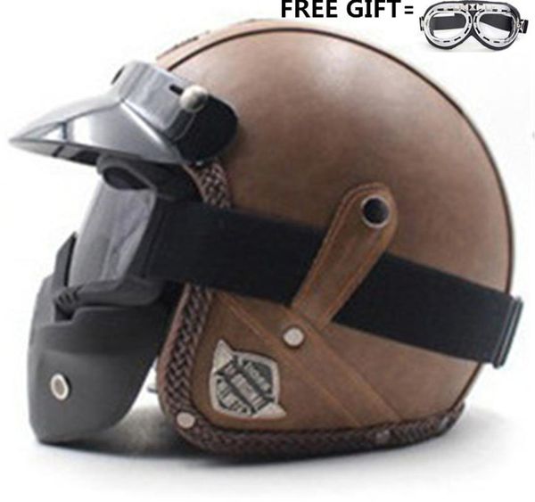 

motorcycle helmets leather goggles vintage half biker cruiser scooter touring helmet (m, brown) goggle for gift