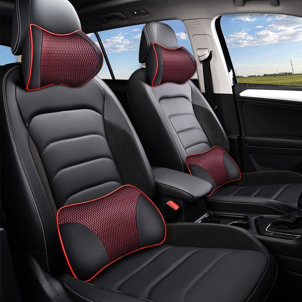 

kkysyelva memory foam car neck pillow pu leather car pillow waist rest seat back rest lumbar cushion for accessories