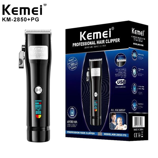 

kemei km-2850+pg professional electric hair trimmer beard shaver 100-240v rechargeable hair clipper titanium knife hair cutting machine