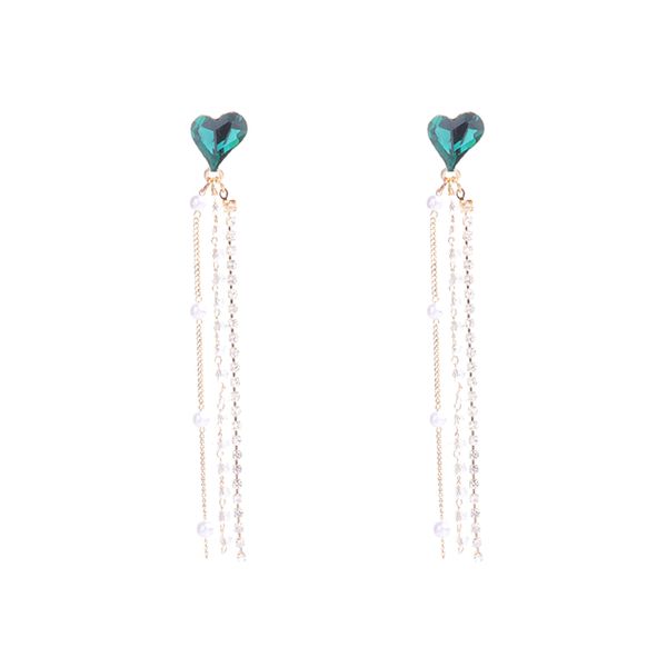 

mengjiqiao korean big crystal love heart long earrings fashion jewelry simulated pearl tassel pendientes brincos for girls, Silver