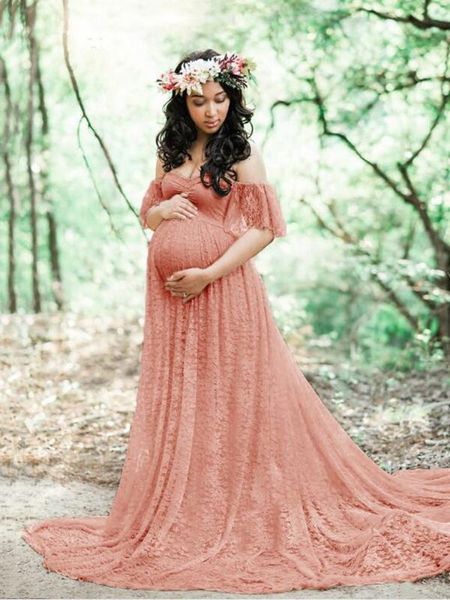 

chcdmp new elegant lace maternity dress pgraphy props long dresses pregnant women clothes fancy pregnancy p props shoot, White