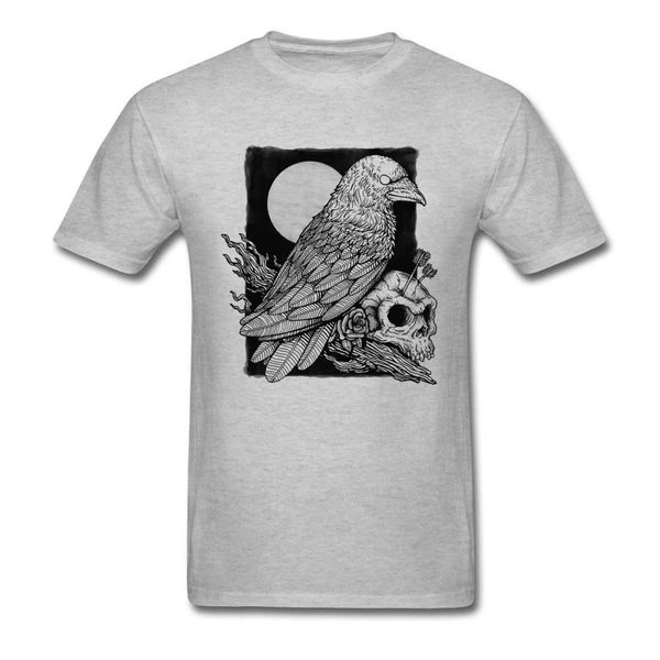 

vintage t shirt skull crow t-shirt print men grey tshirts summer cotton clothes goth chic tees halloween streetwear xs