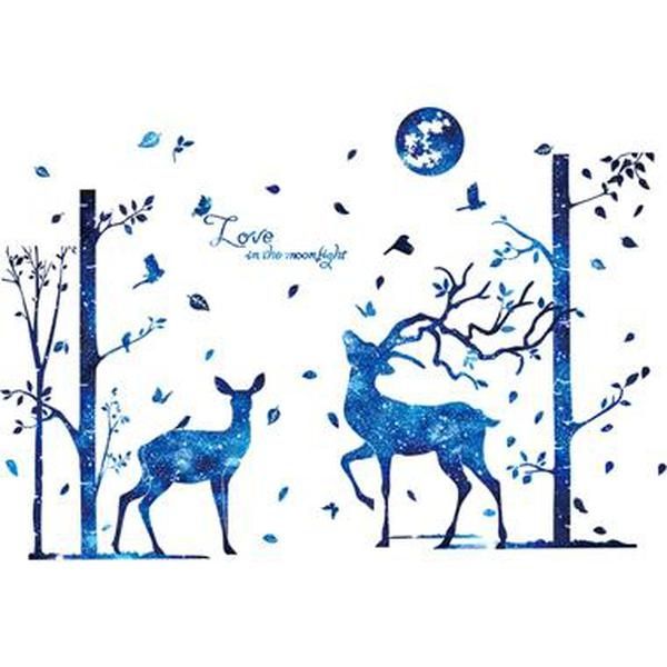 

shijuehezi] blue deer animal wall stickers diy cartoon moon trees mural decals for kids bedroom baby room nursery decoration