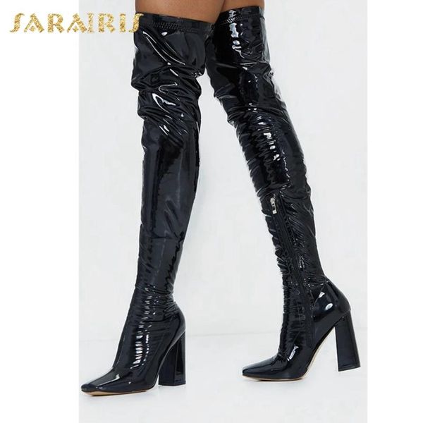 

sarairis 2020 new design chunky high heels over the knee boots woman shoes ins spring shoes ladies boots female, Black