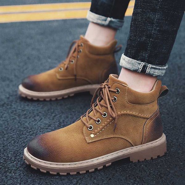 

winter men boots pu leather ankle boots men's autumn shoes lace-up outdoor work shoes men breathable male zapatos, Black