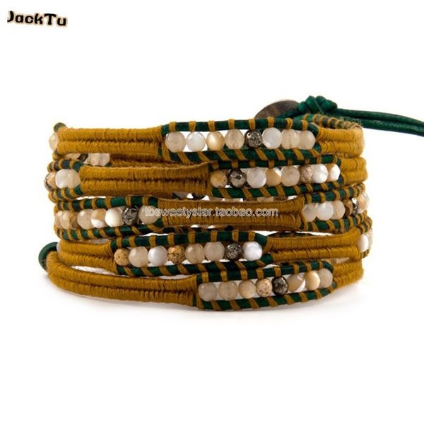 

tennis hematite on black thread leather bracelet for women, Golden;silver