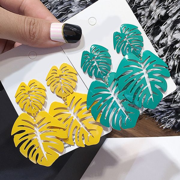 

amorcome chic полые сплав листья мотаться серьги для ювелирных изделий женщины золото металл лист геометрическая длинные большой падение сер, Silver