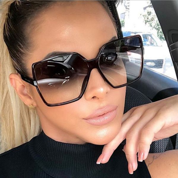 

oversized square sunglasses women 2020 new fashion trendy vintage brown gradient black ladies eyewear uv400 oculos, White;black