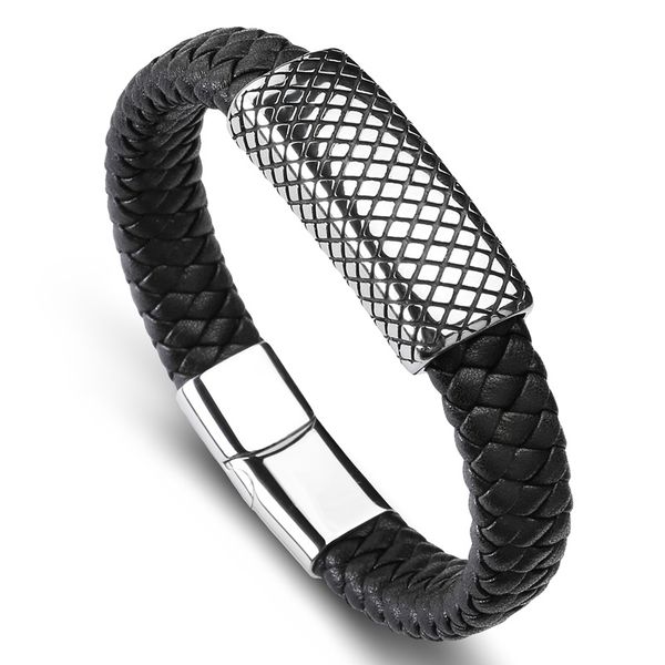 

fashion 2020 men classic format bracelet leather stainless steel simple bracelets man collocation punk cuff jewelry ps2144, Golden;silver