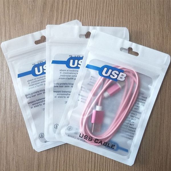 Universele USB Kabel Zakken Plastic Zip Lock Hang Gat Poly Pakketten Pouch Voor Mobiele Telefoon Case Oortelefoon Oplader Accessoires Retail Verpakking