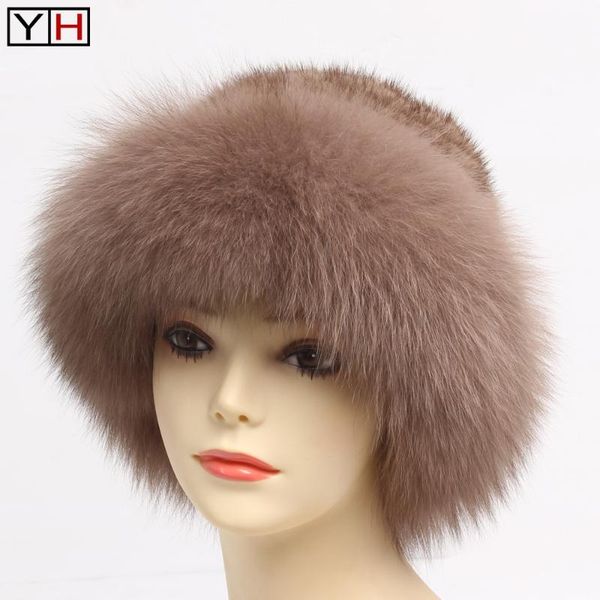 

stingy brim hats winter knitted real luxury natural fur cap ladies warm fluffy casual genuine, Blue;gray
