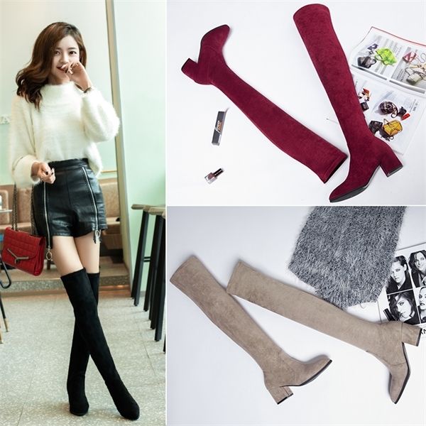

fashion thigh winter 2019 new over knee women shoes high heels red black boots warm fur