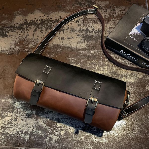 

men crossbody bag casual business man shoulder bags barrel cowhide large capacity travel messenger bags new