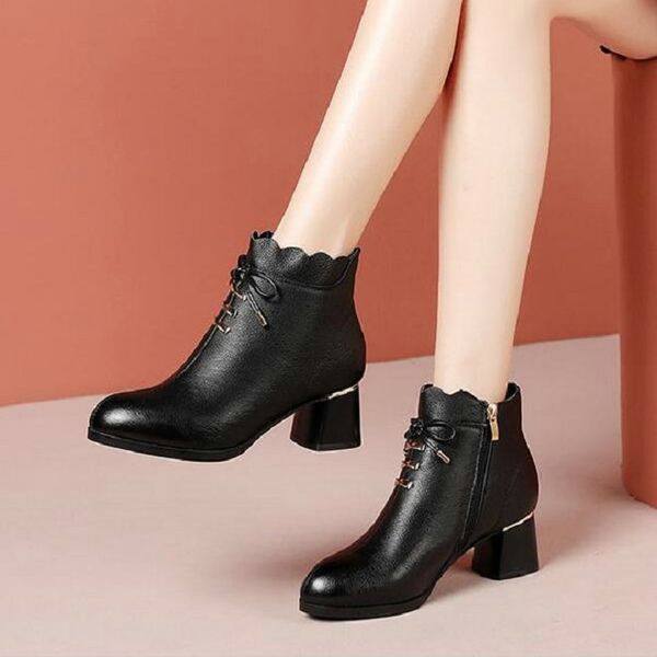 

2020 new autumn boots children's single boots spring and autumn all-match short tube thick heel comfortable mother shoes, Black