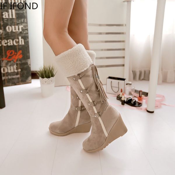 

boots if irond mid tube snow winter warm boot lady stylish waterproof thick fur mid-calf, Black