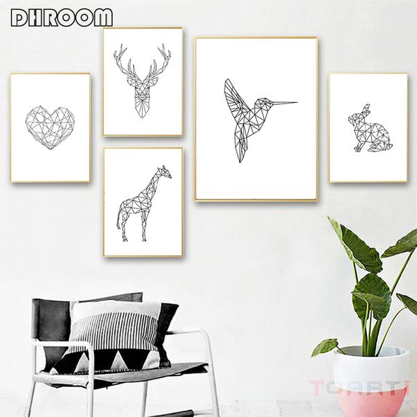 

nursery wall art geometric animal print heart hummingbird posters print scandinavian canvas painting wall pictures modern decor