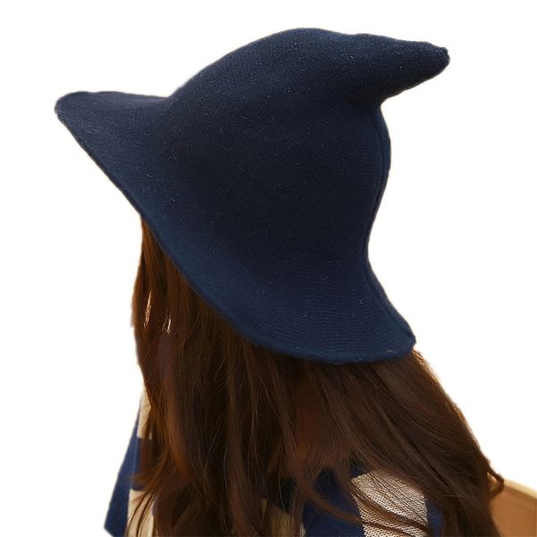 

women u along witch pointed hat knit hat fisherman cap the sheep wool cap fashion knitting pointed spire female accessories, Blue;gray
