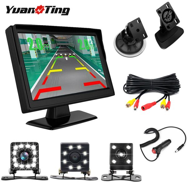 

yuanting car backup rear view reverse camera waterproof night vision auto 12 led lights & universal 5 inch tft lcd monitor