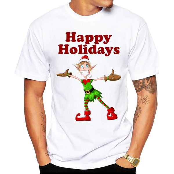 

2018 men's christmas t-shirt fashion christmas elf printed men t shirts short sleeve funny happy holidays