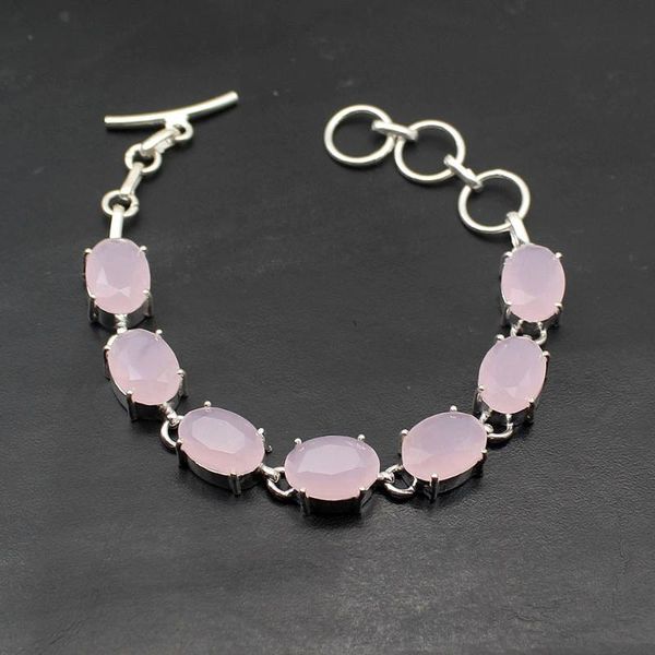 

romantic fashion pretty pink quartz925 sterling silver color women links chain bracelet 7.75 inch h58, Black