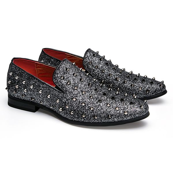 

2020 new fashion men loafers with spikes italian mens pointed toe dress shoes luxury designer man's shoes male footwear, Black