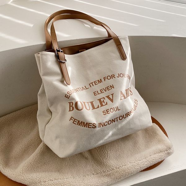 

2020 new fashion elegant personalized lettered handbag casual simple all-match large capacity one shoulder canvas bag