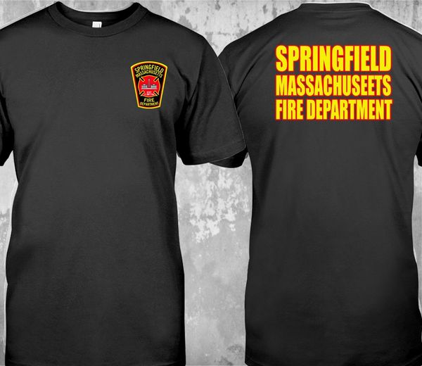 

new massachuset springfield rescue fire department cal firefighter t-shirt double side fashion men cotton printed t shirts