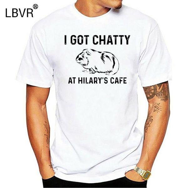 

fleabag i got chatty at hilary s cafe guinea pig cafe t-shirt-01 white t-shirt low price round neck men tees