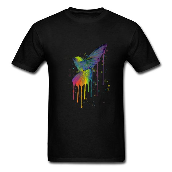 

хлопок ткань мужчины с коротким рукавом радуга hummingbird t-shirt design топы рубашки ретро смешные crewneck одежда рубашку